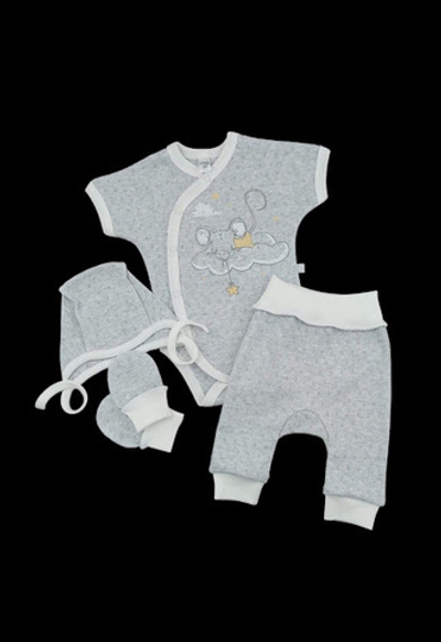 Комплект 4в1: боді-футболка, шапочка, штани, царапки “Мишеня”, рібана ажур ТМ “Mario Kids”