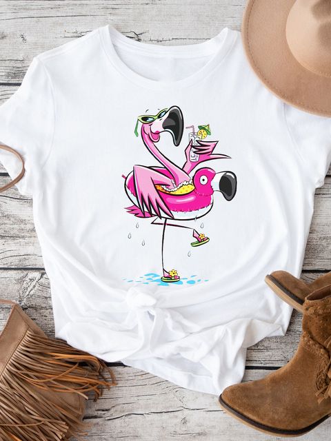 Футболка женская белая Flamingo party animal Zuzu фото 1