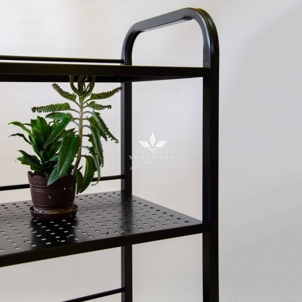 Косметологічний візок з перфорованими поличками чорний S8-p-b