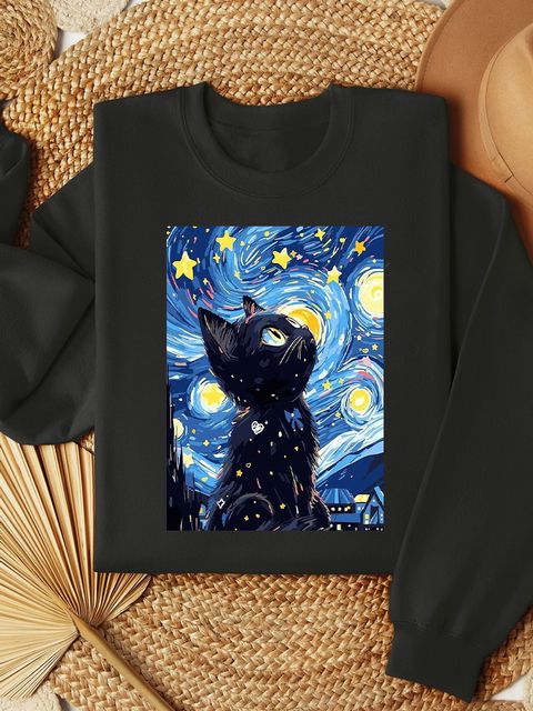 Світшот жіночий чорний Celestial Kitty ZuZu