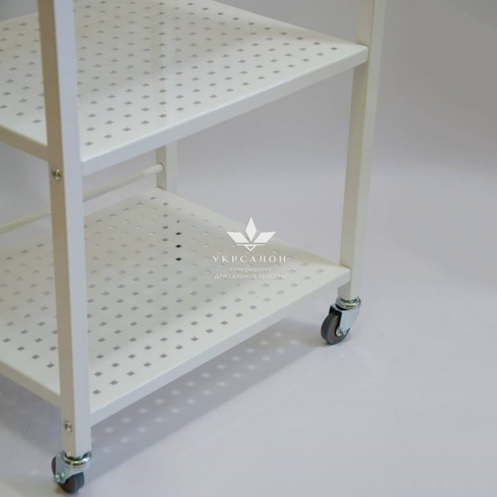 Косметологическая тележка с перфорированными полочками белая S8-p-w