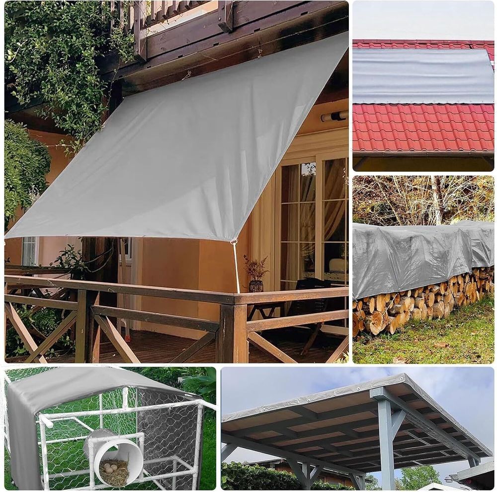 Тент 10х12 от дождя и снега 200г./м2 (серый) тарпаулиновый. Усиленные края.