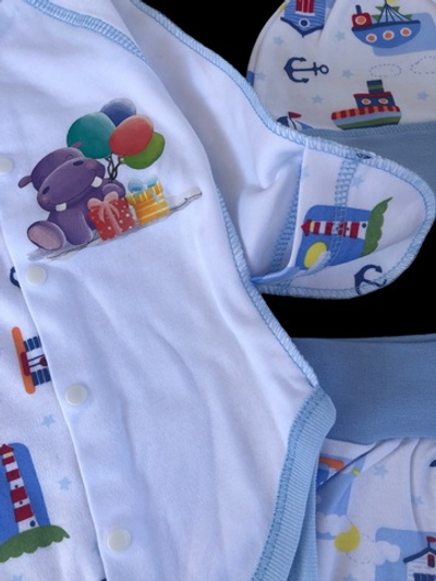 Комплект 4в1: боді з довгим рукавом, повзунки, шапочка, слюнявчик, інтерлок ТМ "Happy TOT" (62 см)