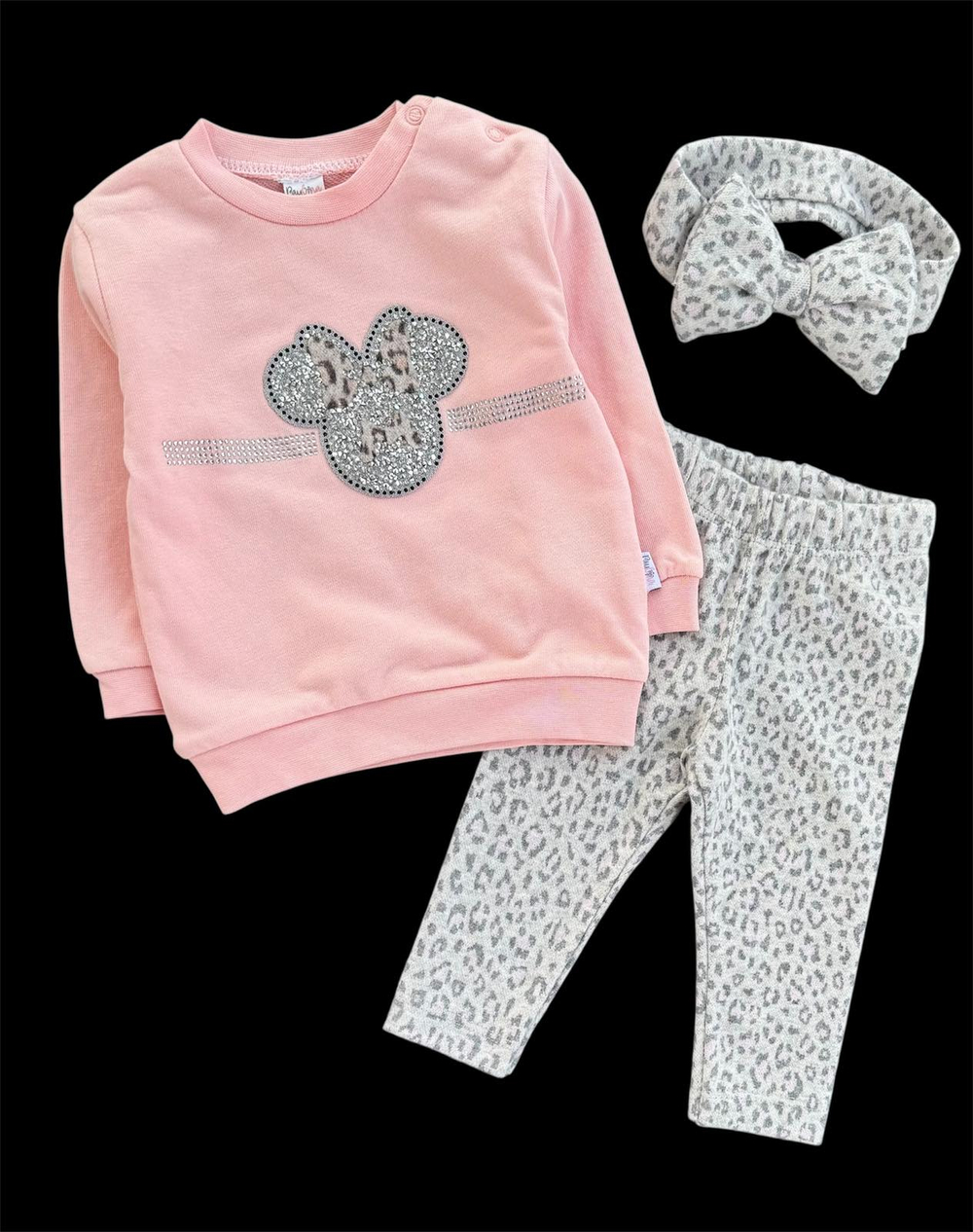 Дитячий костюм для дівчинки "Стиль Мінні": світшот, лосіни, пов'язка, двунитка ТМ Paulina, розмір 68 см