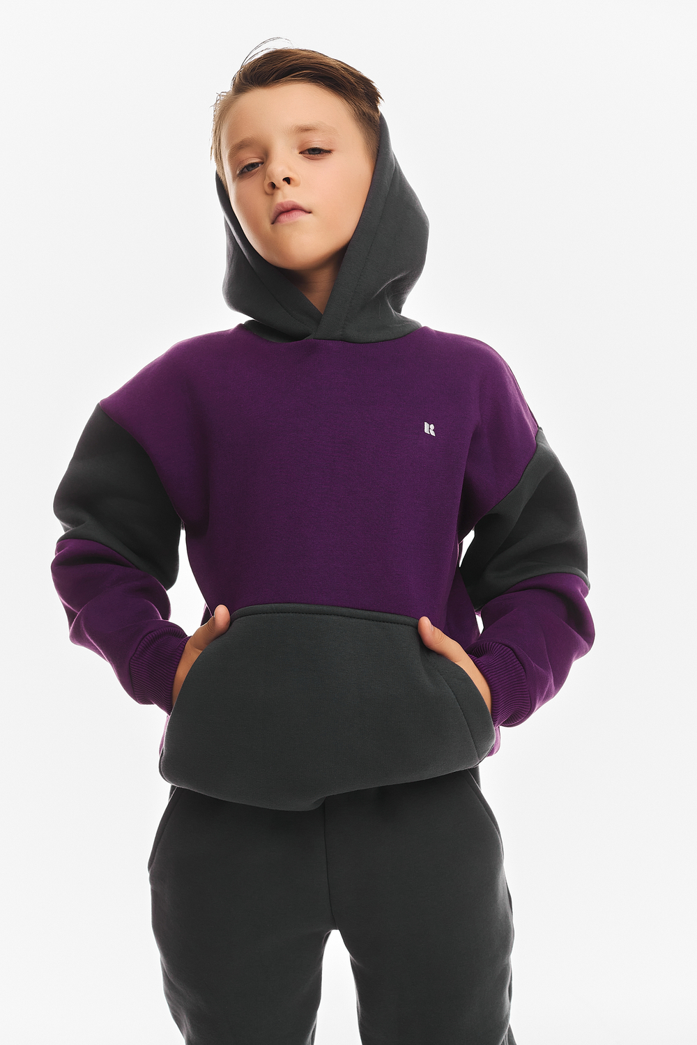 Дитячий спортивний утеплений костюм Kindamor Active Heat Grey/Purple, фліс для хлопчика
