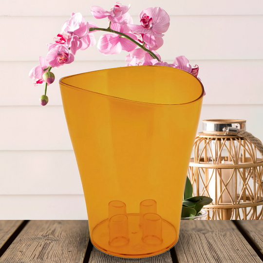 Прозрачный вазон-стакан для цветов "Орхидея" 13х13,5см бежевый