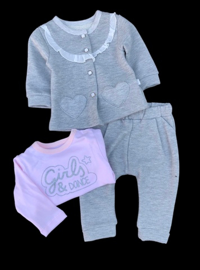 Костюм 3в1: піджак, штани, реглан "Girls & Dance" ,бавовна, двунитка петля ТМ "Bebetto"