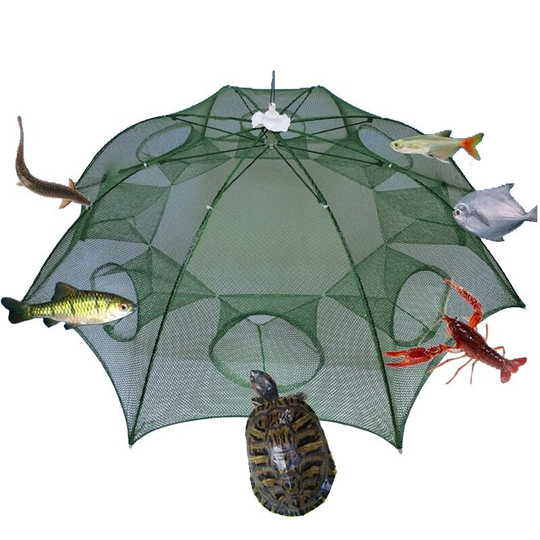 Рыболовная снасть, раколовка зонт для раков, рачевня, верша для рыбалки, сеть для ловли 8 входов