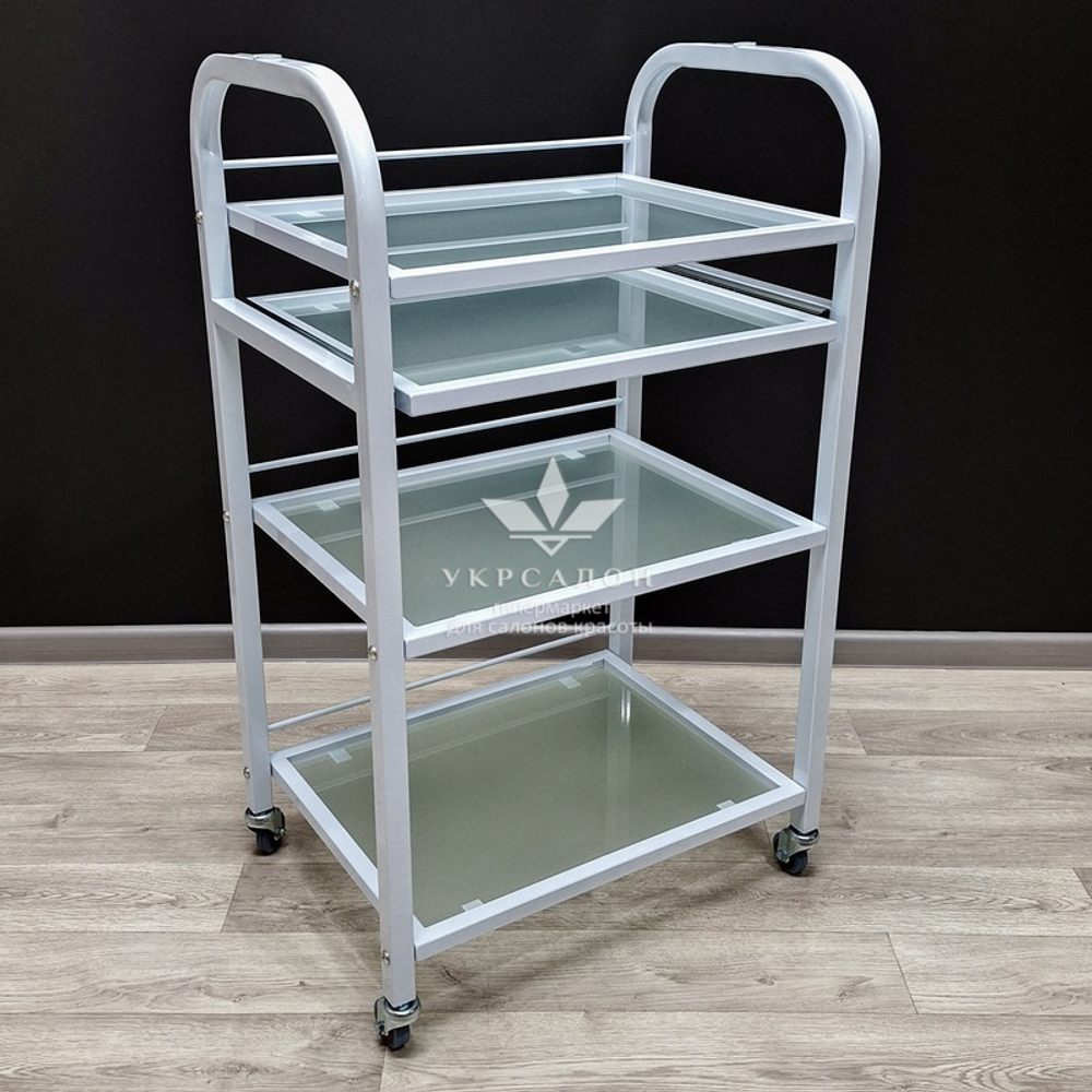 Косметологическая тележка стекло R-4v white