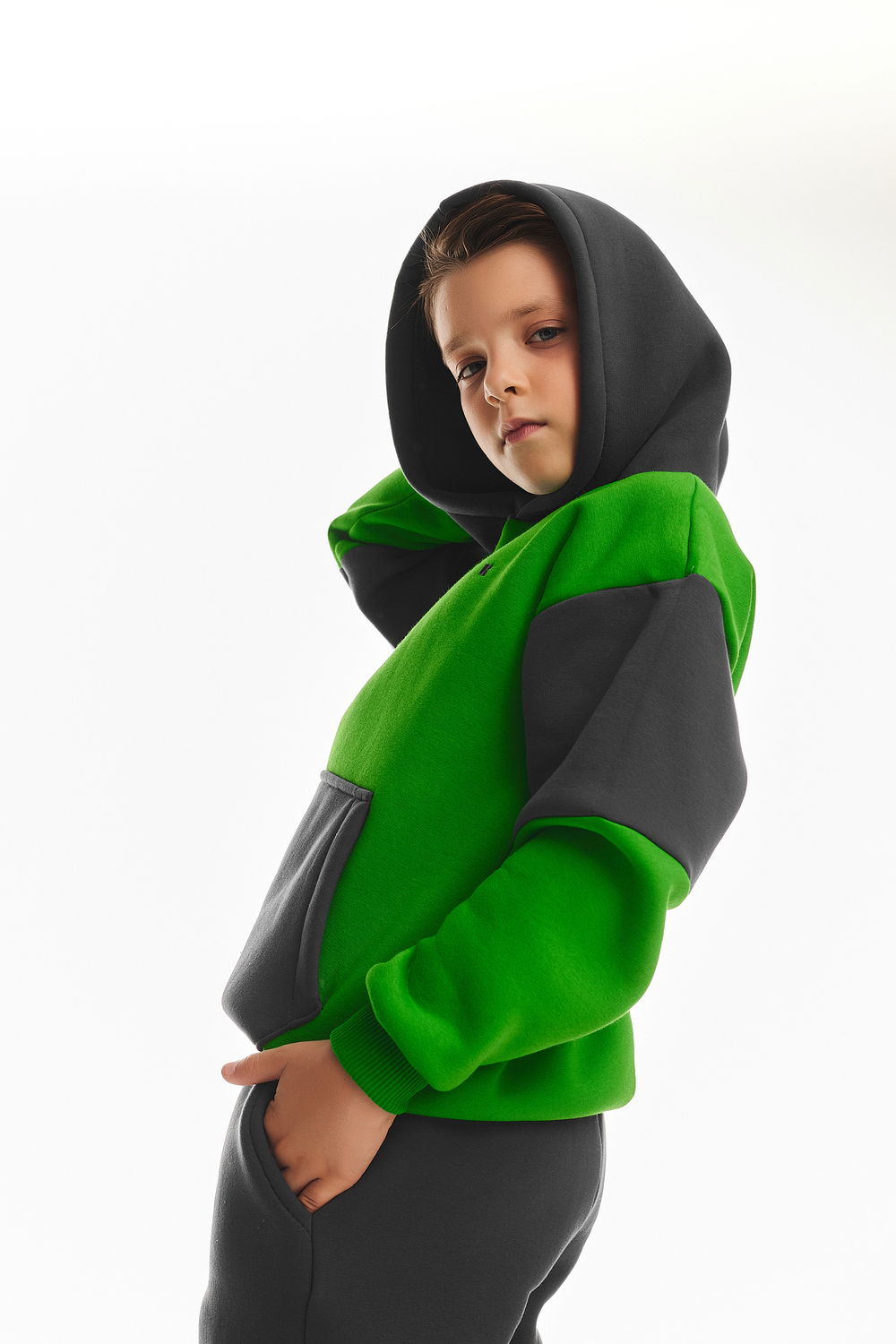 Дитячий спортивний утеплений костюм Kindamor Active Heat Grey/Green, фліс для хлопчика