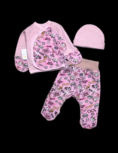 Комплект 3в1: льоля, повзунки, шапочка "Принт", інтерлок ТМ “Happy” (56 см)