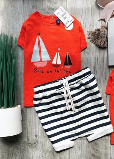 Костюм 2в1: футболка, шорти "Кораблик", бавовна ТМ “Kiabi” (62 см)