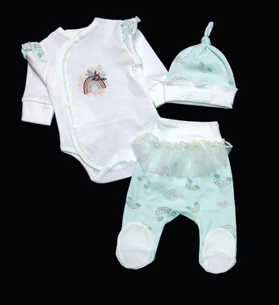 Комплект 3в1: боді з довгим рукавом, повзунки, шапочка "Принт", інтерлок ТМ "Happy ToT" (62 см)