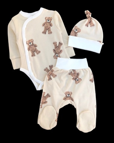 Комплект 3в1: боді з довгим рукавом, повзунки, шапочка "Принт", інтерлок ТМ "Happy ToT" (56 см)