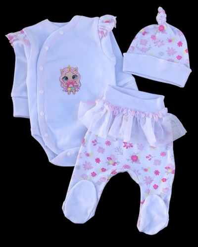 Комплект 3в1: боді з довгим рукавом, повзунки, шапочка "Принт", інтерлок ТМ "Happy ToT"