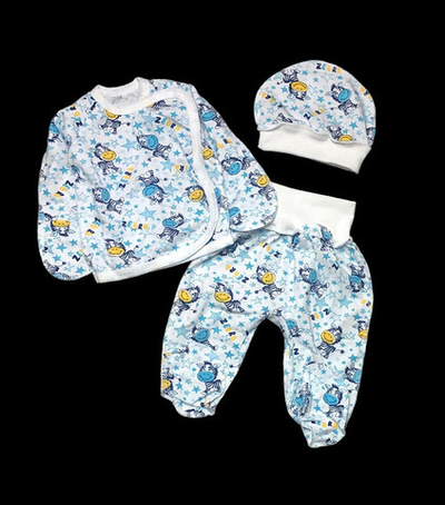 Комплект 3в1: льоля, повзунки, шапочка «Принт», кулір ТМ "Ua" (62-68 см)