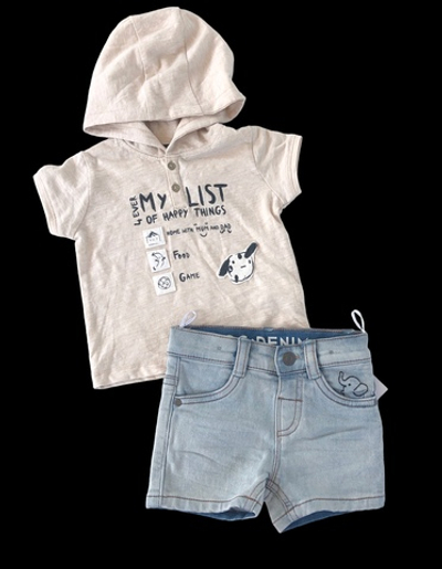 Костюм 2в1: шорти, футболка, бавовна, джинс ТМ "Kiabi", ТМ "Baby Club" (62 см)