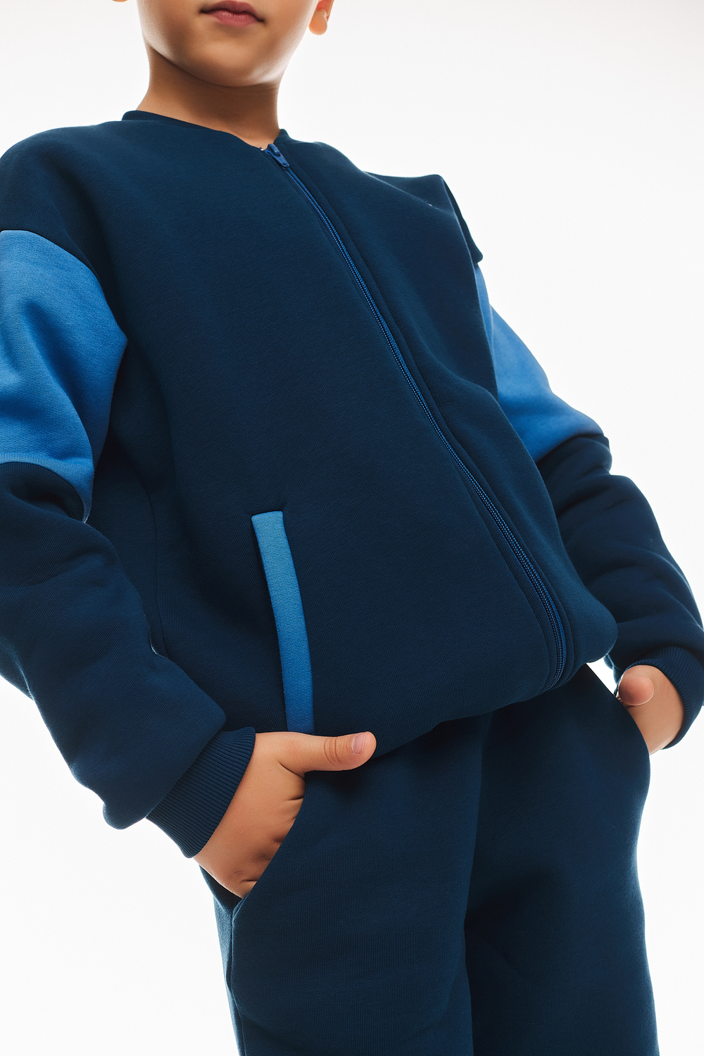 Дитячий спортивний утеплений костюм Kindamor Little Explorer Blue, фліс, на змійці, для хлопчика