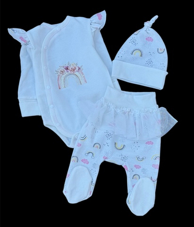 Комплект 3в1: боді з довгим рукавом, повзунки, шапочка "Принт", футер ТМ "Happy ToT"