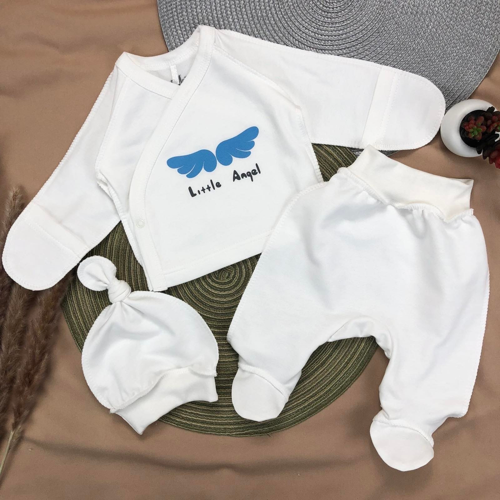 Комплект 3в1: сорочечка, повзунки, шапочка "Little Angel", інтерлок ТМ "Sweet Mario"