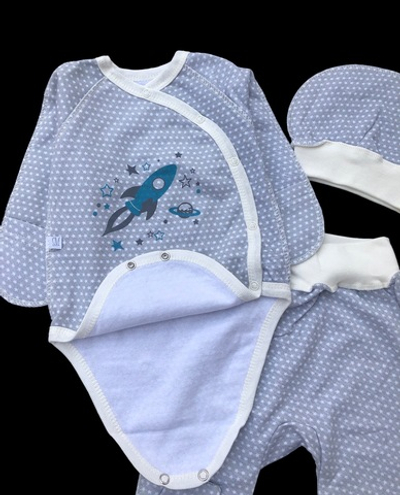 Комплект 3в1: боді з довгим рукавом, повзунки, шапочка "Космос", футер ТМ "Sweet Mario" (56 см)