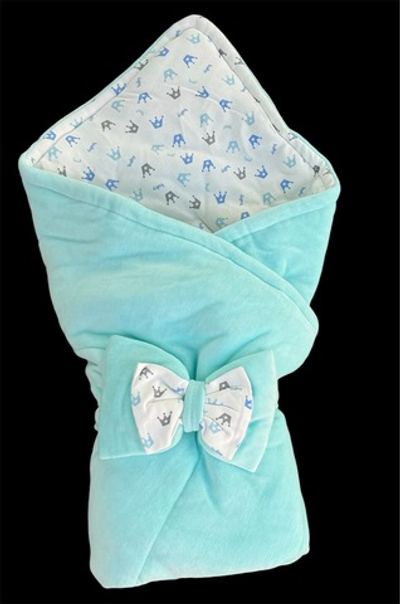 Конверт-ковдра з бантом, велюр, бавовна, синтепон, 90*85 см, ТМ "Lari"