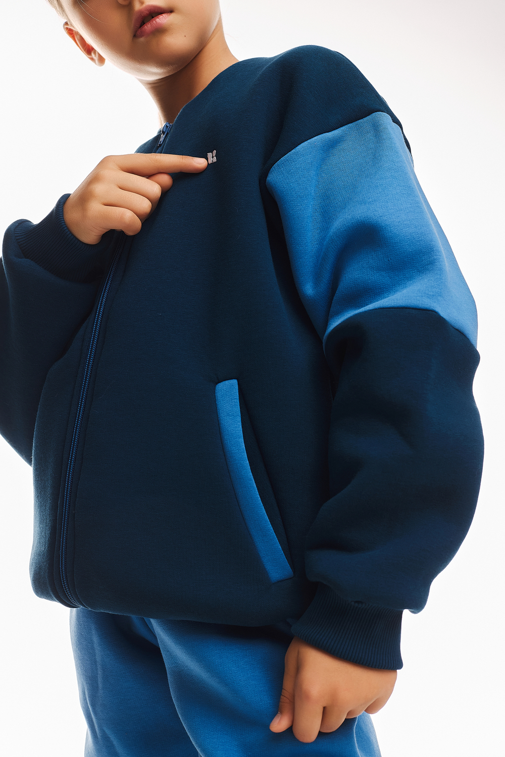 Дитячий спортивний утеплений костюм Kindamor Little Explorer Blue/Dark Blue, фліс, на змійці, для дівчинки