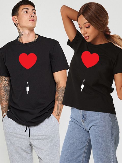 Набір жіноча і чоловіча футболка чорна Heart Charger Love&Live