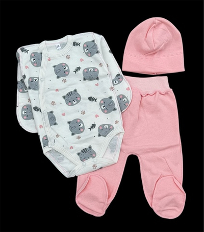 Комплект 3в1: боді з довгим рукавом, повзунки, шапочка "Кошеня", футер ТМ "UA" (56 см)