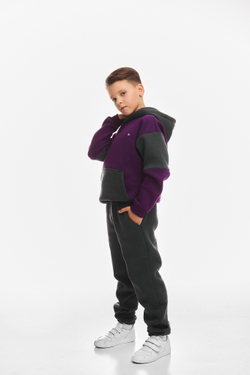 Дитячий спортивний утеплений костюм Kindamor Active Heat Grey/Purple, фліс для хлопчика