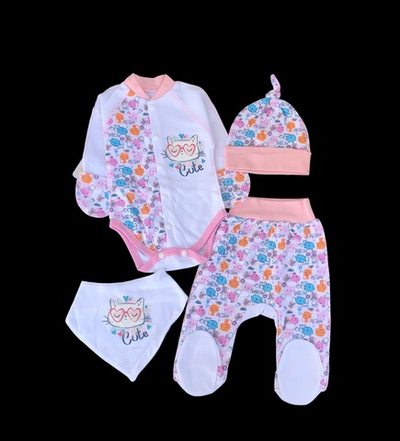 Комплект 4в1: боді з довгим рукавом, повзунки, шапочка, слюнявчик, інтерлок ТМ "Happy TOT"