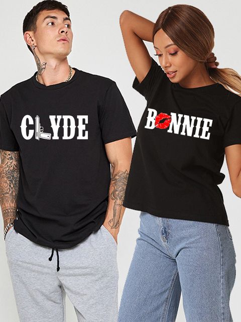 Набір жіноча і чоловіча футболка чорна Bonnie and Clyde Love&Live