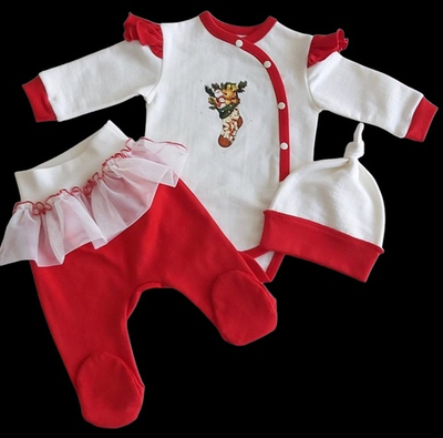 Комплект 3 в 1: боді, повзунки, шапочка "Святковий", футер "Happy" (62 см)