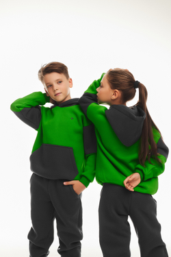 Дитячий спортивний утеплений костюм Kindamor Active Heat Grey/Green, фліс для хлопчика