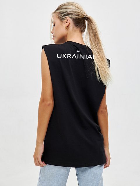 Футболка жіноча чорна без рукава I am Ukrainian (back) Love&Live
