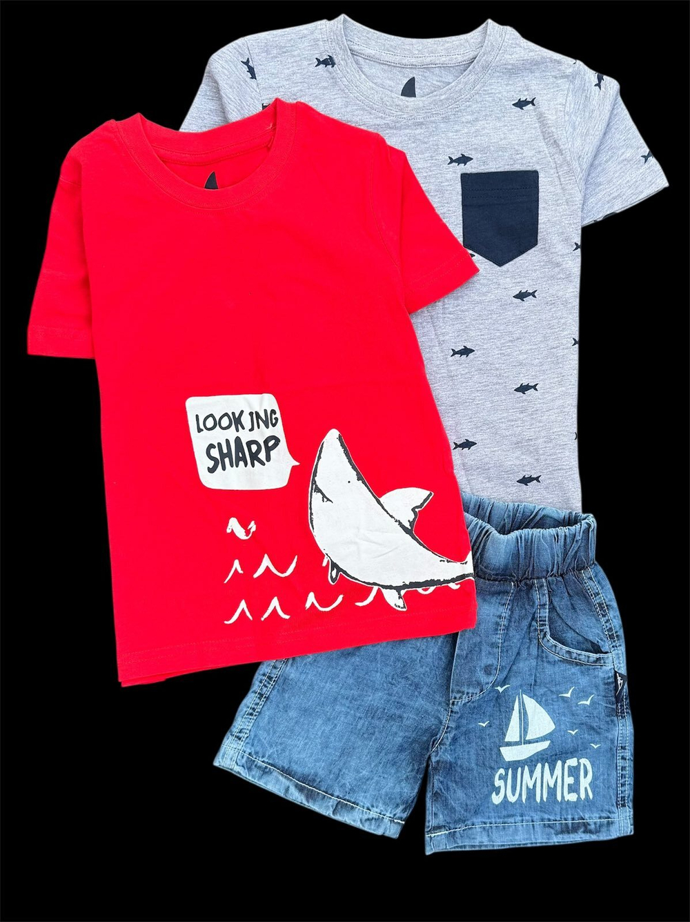 Костюм 3в1: шорти, футболки "Shark", бавовна, котон ТМ "Lupilu", ТМ "Akira" (98 см)