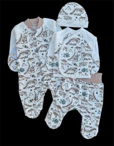 Комплект 4в1: чоловічок, сорочечка, повзунки та шапочка "Принт", інтерлок ТМ "Happy ТОТ" (56 см)