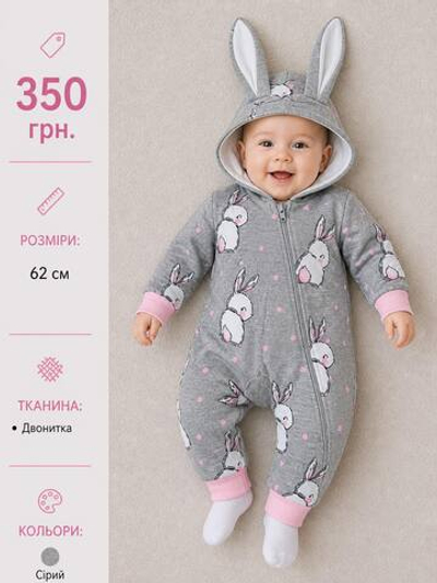 Ромпер з капюшоном, двунитка "Murat Baby" (62 см)