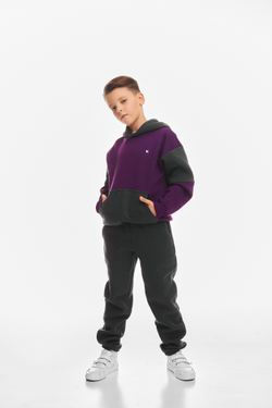 Дитячий спортивний утеплений костюм Kindamor Active Heat Grey/Purple, фліс для хлопчика