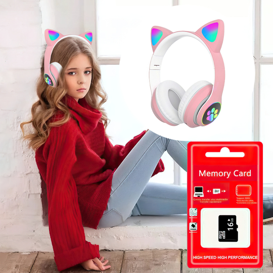 Навушники безпровідні з котячими вушками Cat VIV-23M Рожеві + КАРТА ПАМ'ЯТІ 64 gb