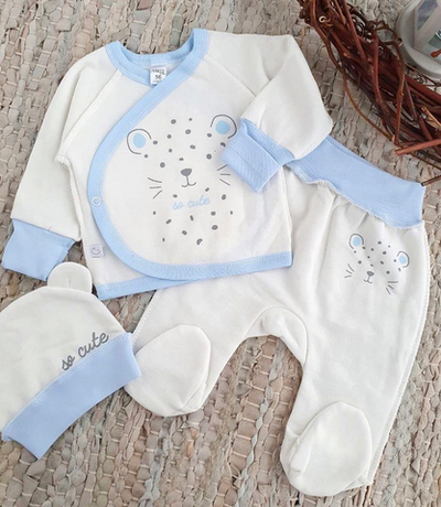 Комплект 3в1: сорочечка, шапочка, повзуни "Leopard", футер ТМ "Mario Kids" (56 см)