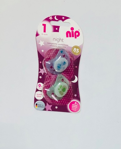 Пустушка "Night", силікон, № 1 (0-6 міс), № 2 (5-13 міс), 2 шт, ТМ "Nip"