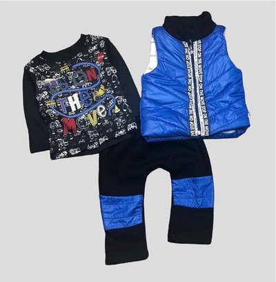 Костюм 3в1, бавовна, двунитка з начосом, плащовка: жилетка, штани, світшот "Agumini"