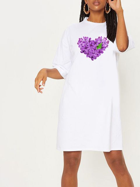 Платье-футболка белое с удлиненным рукавом Lilac-heart Love&Live фото 1