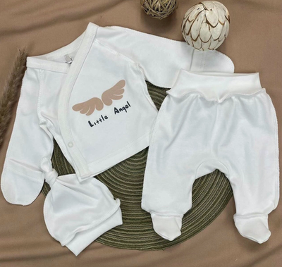 Комплект 3в1: сорочечка, повзунки, шапочка "Little Angel", інтерлок ТМ "Sweet Mario" (56 см)