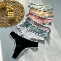 Стрінги в рубчик з вставками рюш