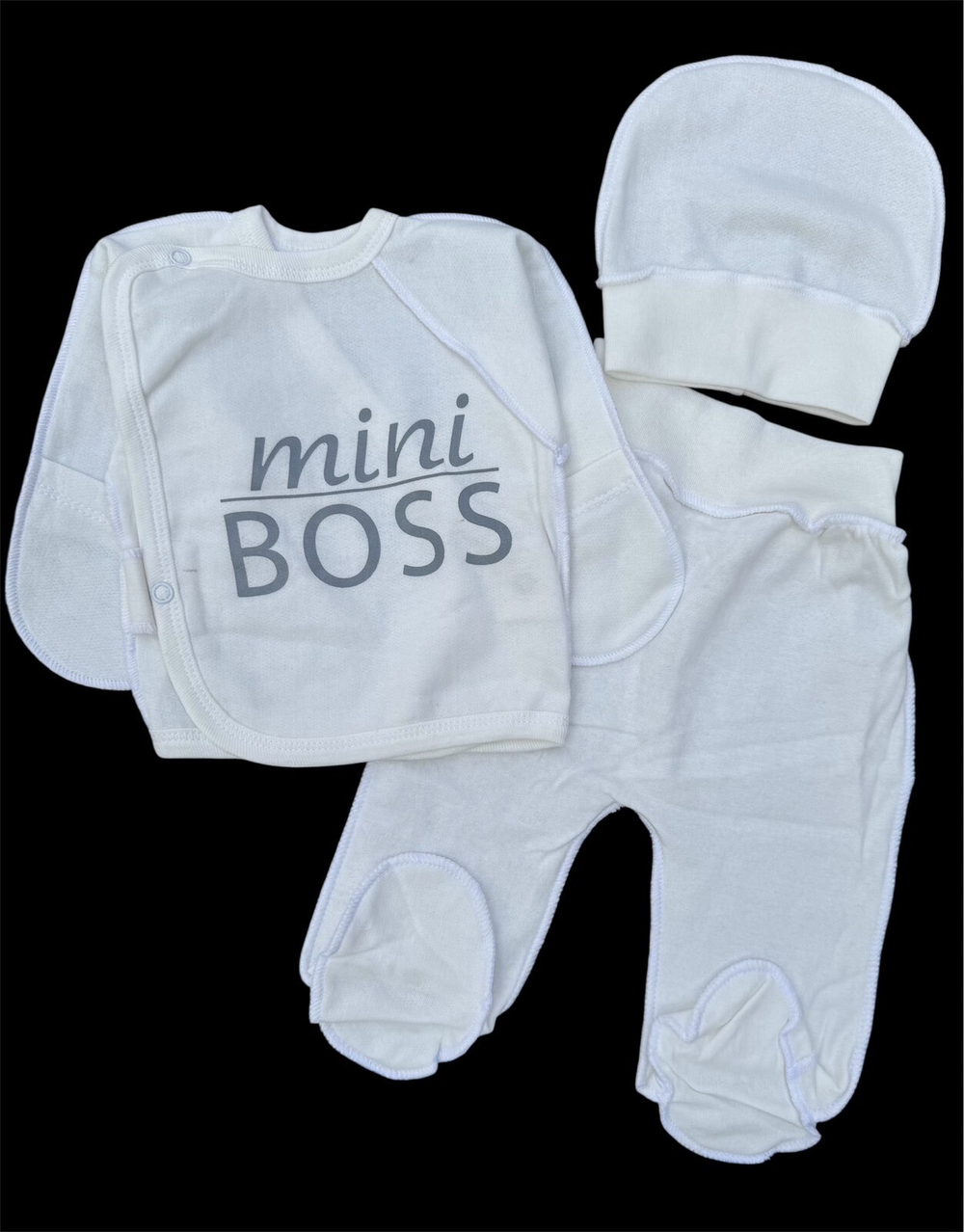 Комплект 3в1: сорочечка, повзунки, шапочка "Mini Boss", футер ТМ "UA" (56 см)