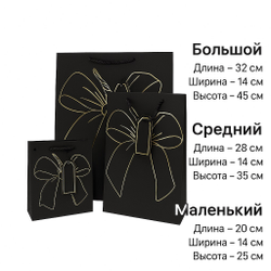 Набор подарочных пакетов с золотым бантом на чёрном фоне — 3 штуки