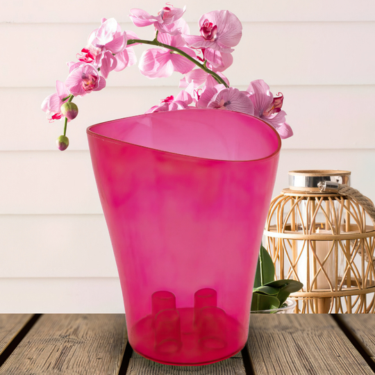 Прозрачный вазон-стакан для цветов "Орхидея" 13х13,5см розовый