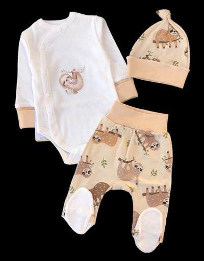 Комплект 3в1: боді з довгим рукавом, повзунки, шапочка "Принт", інтерлок ТМ "Happy ToT"